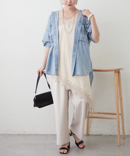 Remind me and forever(リマインドミーアンドフォーエバー)の「【夏も着れる】2WAYシアーデニムシャツ(シャツ/ブラウス・レディース・スミクロ/ケミカルウォッシュ/サックスブルー・FREE)」の9枚目の写真