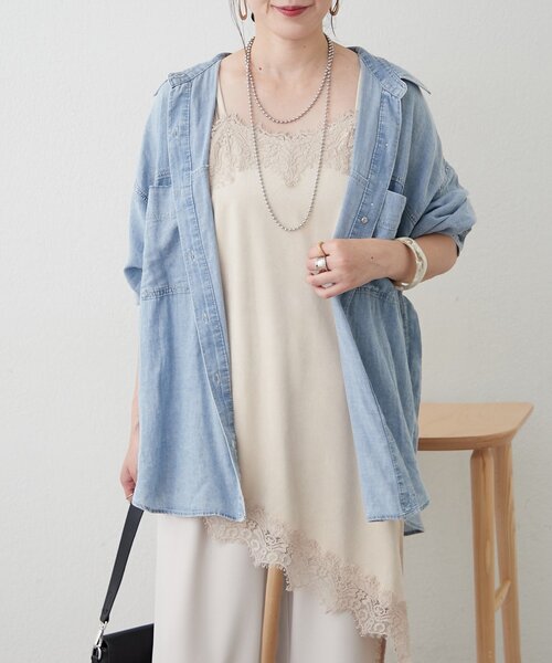 Remind me and forever(リマインドミーアンドフォーエバー)の「【夏も着れる】2WAYシアーデニムシャツ(シャツ/ブラウス・レディース・スミクロ/ケミカルウォッシュ/サックスブルー・FREE)」の10枚目の写真