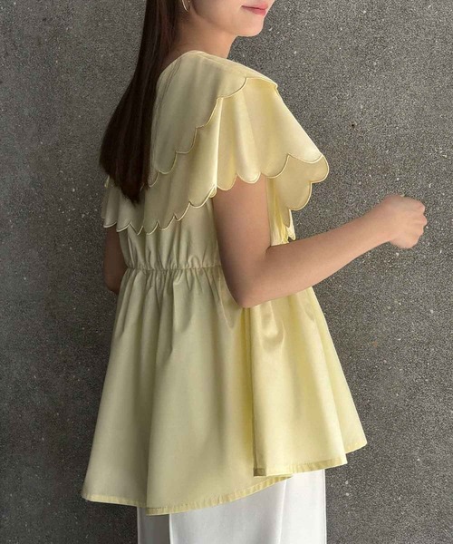 ELFRANK(エルフランク)の「スカラップカラーギャザーペプラムブラウス【洗える】(シャツ/ブラウス・レディース・ブラック/オフホワイト/イエロー・L/M)」の9枚目の写真