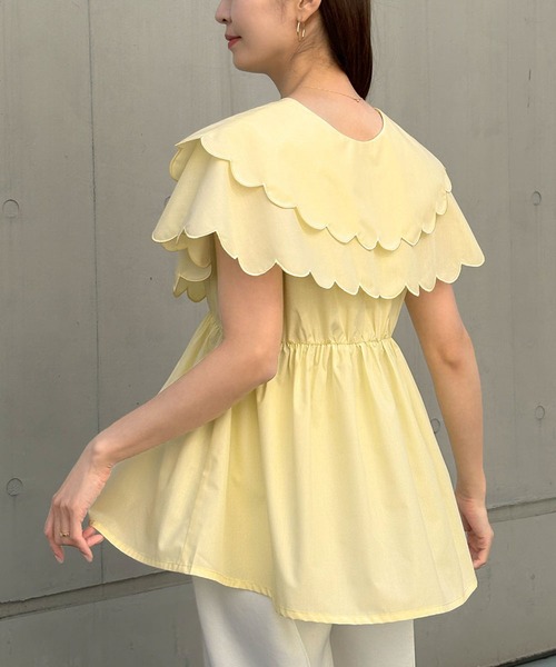 ELFRANK(エルフランク)の「スカラップカラーギャザーペプラムブラウス【洗える】(シャツ/ブラウス・レディース・ブラック/オフホワイト/イエロー・L/M)」の10枚目の写真