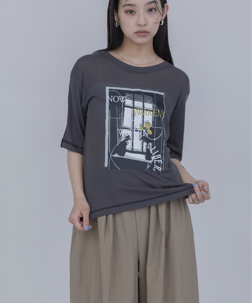 Eimee Law(エイミーロウ)の「モノクロアートプリントTシャツ(Tシャツ/カットソー・レディース・オフホワイト/スミクロ・FREE)」の9枚目の写真