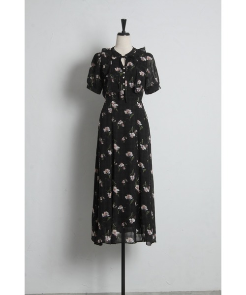 tocco closet(トッコ クローゼット)の「リボン付きシアーチェック×フラワープリントワンピース(ワンピース・レディース・ブラック/ミント・M)」の19枚目の写真