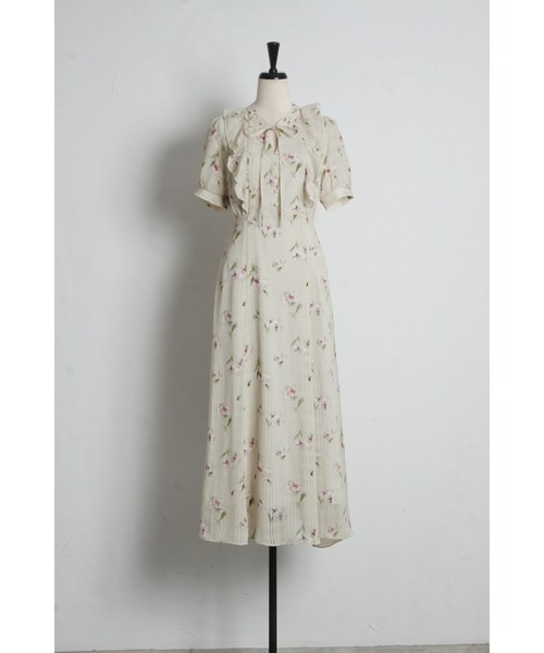 tocco closet(トッコ クローゼット)の「リボン付きシアーチェック×フラワープリントワンピース(ワンピース・レディース・ブラック/ミント・M)」の20枚目の写真