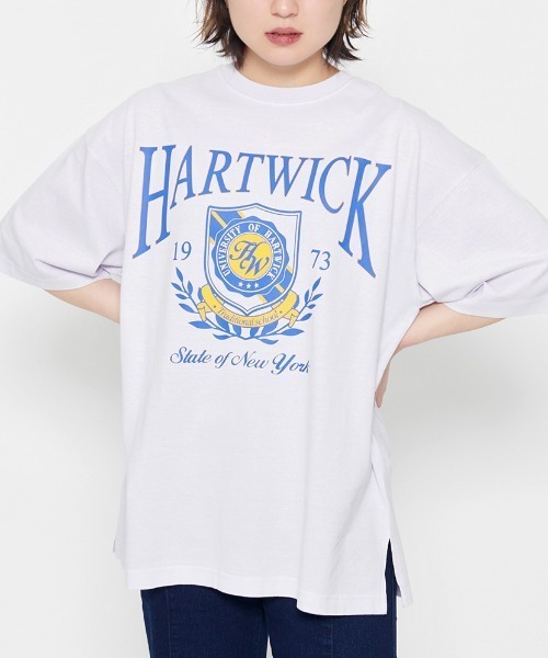 DOUBLE STEAL(ダブルスティール)の「HARTWICK カレッジロゴTシャツ(Tシャツ/カットソー・レディース・ラベンダー/チャコールグレー/グレー系その他・FREE)」の1枚目の写真