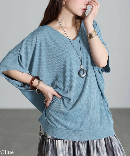 GOLDJAPAN（ゴールドジャパン）の「接触冷感ランダムリブドルマンプルオーバー【大きいサイズ対応】（Tシャツ/カットソー・レディース・ブラック/ブルー/グレー/グリーン・LL/3L/4L/5L）」の4枚目の写真
