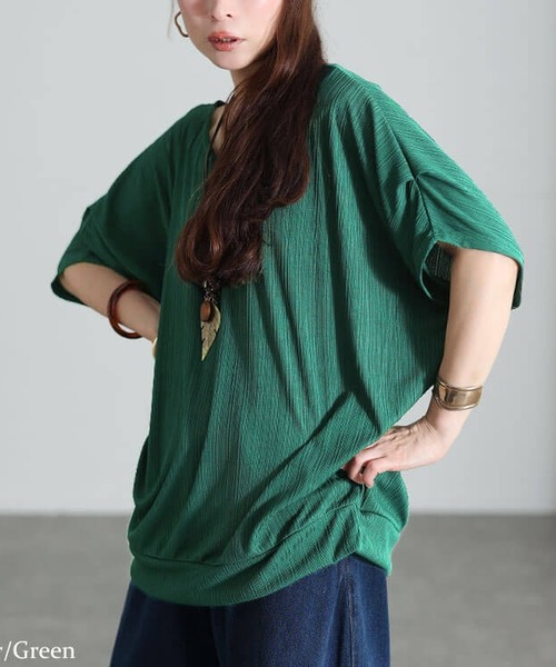 GOLDJAPAN（ゴールドジャパン）の「接触冷感ランダムリブドルマンプルオーバー【大きいサイズ対応】（Tシャツ/カットソー・レディース・ブラック/ブルー/グレー/グリーン・LL/3L/4L/5L）」の3枚目の写真