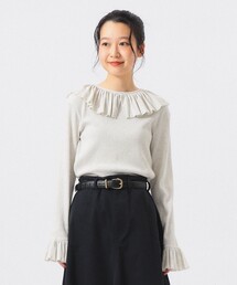 リブ フリル ギャザー ロング スリーブ