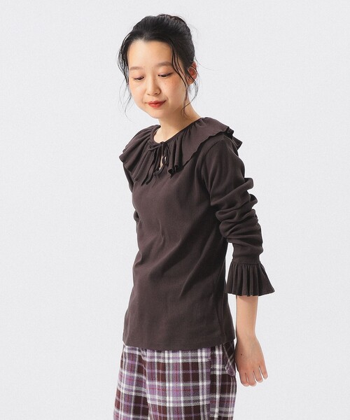 BEAMS BOY(ビームスボーイ)の「リブ フリル ギャザー ロング スリーブ(Tシャツ/カットソー・レディース・ブラウン/グレー/ナチュラル・1/2)」の15枚目の写真