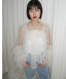 HONEY MI HONEY | ribbon tulle tiered sleeve blouse(シャツ/ブラウス)