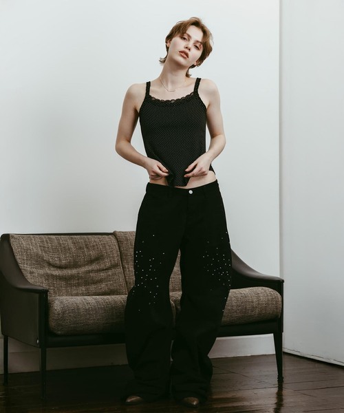 Knuth Marf(クヌースマーフ)の「Knuth Marf / クヌースマーフ lace detail camisole(キャミソール・レディース・ブラック/チャコールグレー/カーキ・FREE)」の4枚目の写真