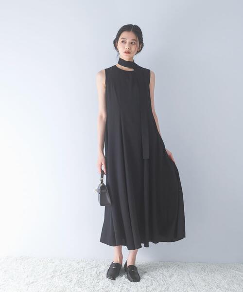 URBAN RESEARCH ROSSO WOMEN（アーバンリサーチ　ロッソ）の「ベルト付フレアシルエットロングドレス（ワンピース・レディース・ブラック/チェック・36/38）」の5枚目の写真