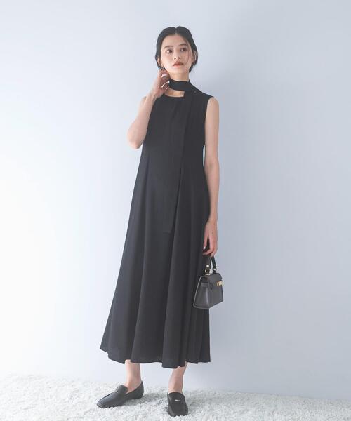 URBAN RESEARCH ROSSO WOMEN（アーバンリサーチ　ロッソ）の「ベルト付フレアシルエットロングドレス（ワンピース・レディース・ブラック/チェック・36/38）」の6枚目の写真