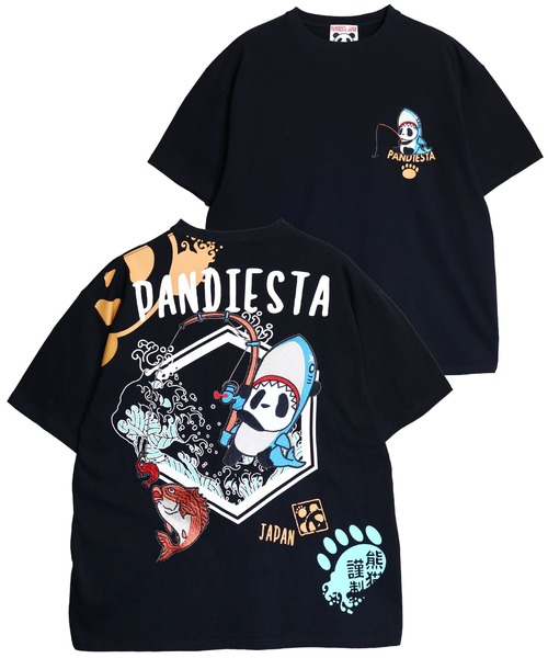 PANDIESTA（パンディエスタ）の「釣りキチ鮫パンダTシャツ(M2)（Tシャツ/カットソー・メンズ・ホワイト/ブラック/サックスブルー・M/L/XL/XXL）」の2枚目の写真