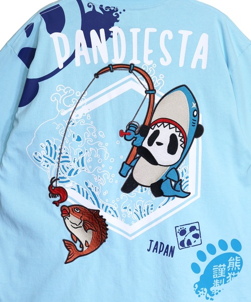PANDIESTA（パンディエスタ）の「釣りキチ鮫パンダTシャツ(M2)（Tシャツ/カットソー・メンズ・ホワイト/ブラック/サックスブルー・M/L/XL/XXL）」の10枚目の写真