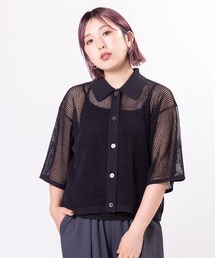 メッシュクロップドニットカーディガン