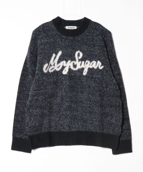 My sugar Babe(マイシュガーベイブ)の「jacquard logo knit(ニット/セーター・メンズ・ブラック/ブルー系・MEDIUM/LARGE)」の1枚目の写真
