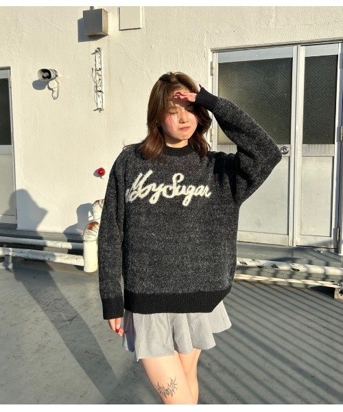 My sugar Babe(マイシュガーベイブ)の「jacquard logo knit(ニット/セーター・メンズ・ブラック/ブルー系・MEDIUM/LARGE)」の3枚目の写真