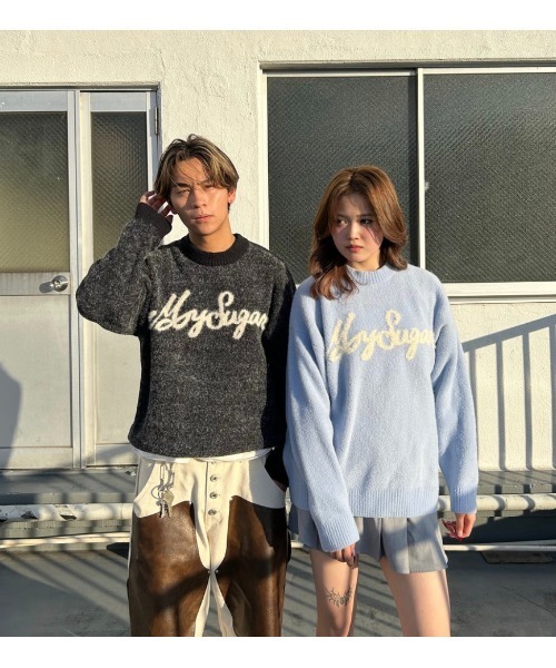 My sugar Babe(マイシュガーベイブ)の「jacquard logo knit(ニット/セーター・メンズ・ブラック/ブルー系・MEDIUM/LARGE)」の5枚目の写真