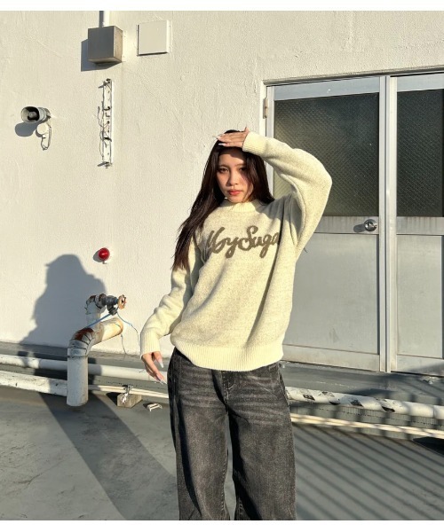 My sugar Babe(マイシュガーベイブ)の「jacquard logo knit(ニット/セーター・メンズ・ブラック/ブルー系・MEDIUM/LARGE)」の6枚目の写真