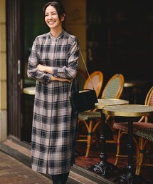 自由区（ジユウク）の「TWハイツイストビエラチェック柄バンドカラー ワンピース（シャツワンピース）」
