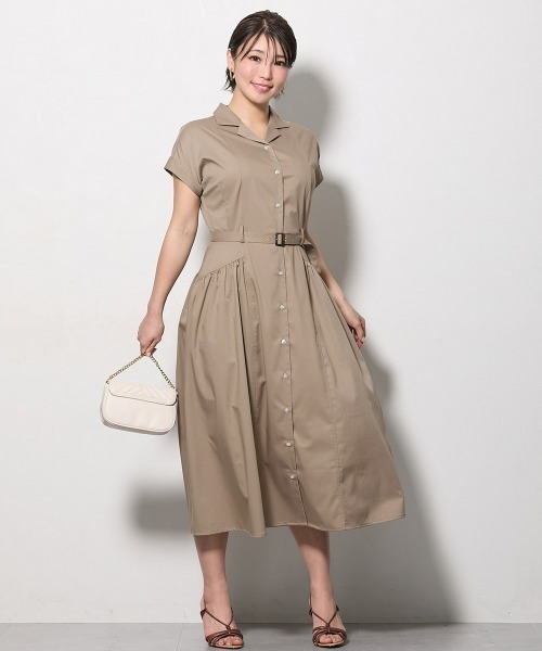 Nissen glamor(ニッセングラマー)の「【大きい胸専用】オープンカラー半袖ワンピース(共布ベルト付)(ワンピース・レディース・モカ・LL/L/M)」の1枚目の写真
