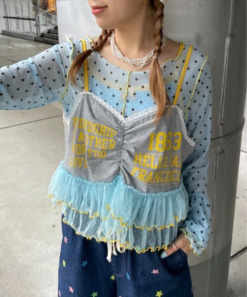 HELLO.SANFRANCISCO（ハローサンフランシスコ）の「【HELLO.SANFRANCISCO】プリントロゴチュールキャミビスチェ（キャミソール・レディース・アイボリー/グレー/ピンク・ONE SIZE）」の3枚目の写真