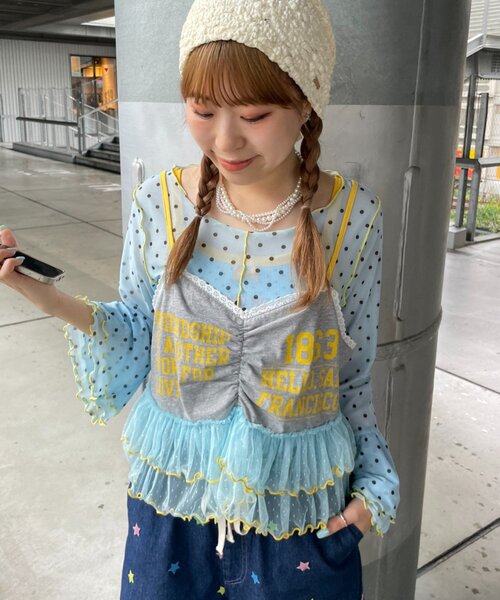 HELLO.SANFRANCISCO（ハローサンフランシスコ）の「【HELLO.SANFRANCISCO】プリントロゴチュールキャミビスチェ（キャミソール・レディース・アイボリー/グレー/ピンク・ONE SIZE）」の8枚目の写真