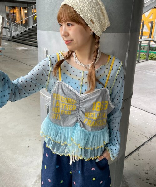 HELLO.SANFRANCISCO（ハローサンフランシスコ）の「【HELLO.SANFRANCISCO】プリントロゴチュールキャミビスチェ（キャミソール・レディース・アイボリー/グレー/ピンク・ONE SIZE）」の9枚目の写真