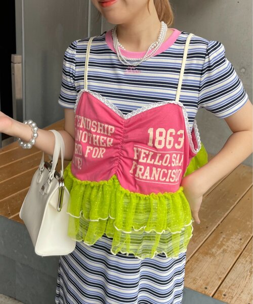 HELLO.SANFRANCISCO（ハローサンフランシスコ）の「【HELLO.SANFRANCISCO】プリントロゴチュールキャミビスチェ（キャミソール・レディース・アイボリー/グレー/ピンク・ONE SIZE）」の16枚目の写真