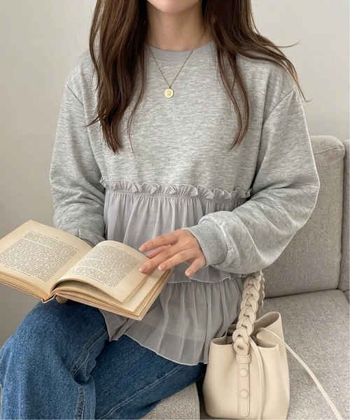 GeeRA(ジーラ)の「シアードッキングティアードフリルスウェット(スウェット・レディース・杢グレー/ブラック・X-LARGE/LARGE/MEDIUM)」の1枚目の写真