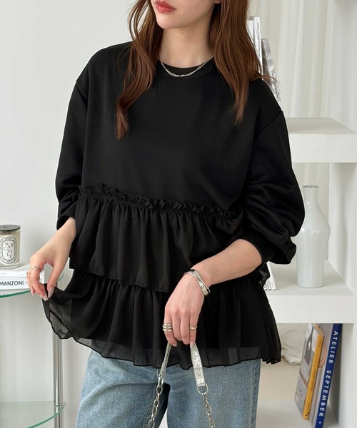 GeeRA(ジーラ)の「シアードッキングティアードフリルスウェット(スウェット・レディース・杢グレー/ブラック・X-LARGE/LARGE/MEDIUM)」の3枚目の写真