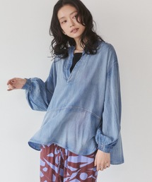 シアーデニム スキッパートップス