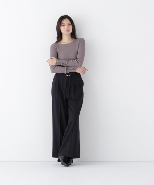 NATURAL BEAUTY BASIC（ナチュラルビューティーベーシック）の「フリルカフスプルオーバー（ニット/セーター・レディース・オレンジ系その他/オフホワイト/チャコールグレー・ﾌﾘ-）」の17枚目の写真