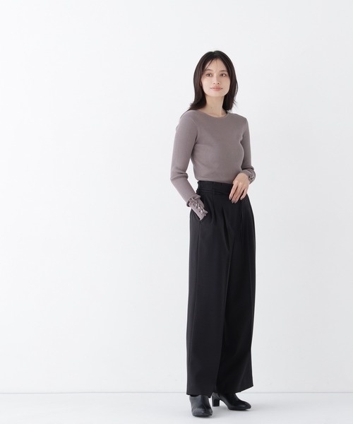 NATURAL BEAUTY BASIC（ナチュラルビューティーベーシック）の「フリルカフスプルオーバー（ニット/セーター・レディース・オレンジ系その他/オフホワイト/チャコールグレー・ﾌﾘ-）」の19枚目の写真
