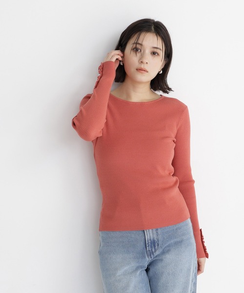 NATURAL BEAUTY BASIC（ナチュラルビューティーベーシック）の「フリルカフスプルオーバー（ニット/セーター・レディース・オレンジ系その他/オフホワイト/チャコールグレー・ﾌﾘ-）」の21枚目の写真