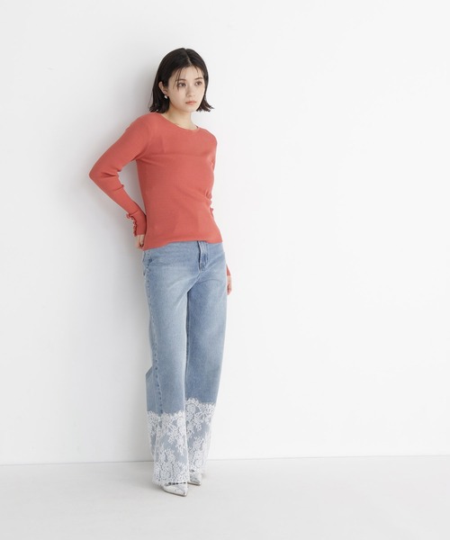 NATURAL BEAUTY BASIC（ナチュラルビューティーベーシック）の「フリルカフスプルオーバー（ニット/セーター・レディース・オレンジ系その他/オフホワイト/チャコールグレー・ﾌﾘ-）」の22枚目の写真