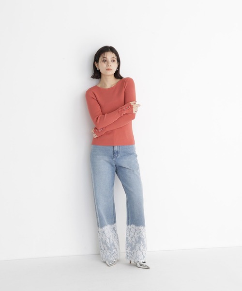 NATURAL BEAUTY BASIC（ナチュラルビューティーベーシック）の「フリルカフスプルオーバー（ニット/セーター・レディース・オレンジ系その他/オフホワイト/チャコールグレー・ﾌﾘ-）」の12枚目の写真