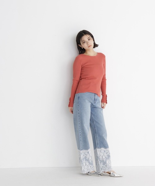 NATURAL BEAUTY BASIC（ナチュラルビューティーベーシック）の「フリルカフスプルオーバー（ニット/セーター・レディース・オレンジ系その他/オフホワイト/チャコールグレー・ﾌﾘ-）」の14枚目の写真