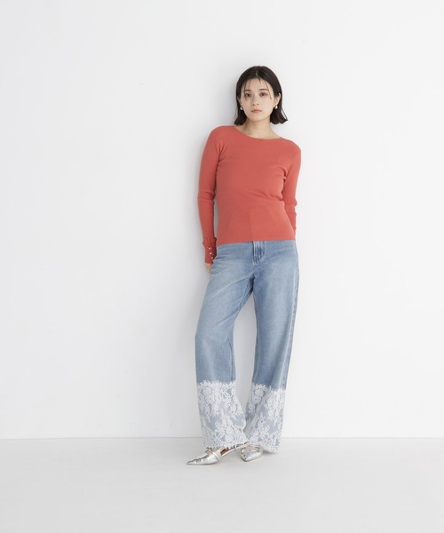 NATURAL BEAUTY BASIC（ナチュラルビューティーベーシック）の「フリルカフスプルオーバー（ニット/セーター・レディース・オレンジ系その他/オフホワイト/チャコールグレー・ﾌﾘ-）」の16枚目の写真