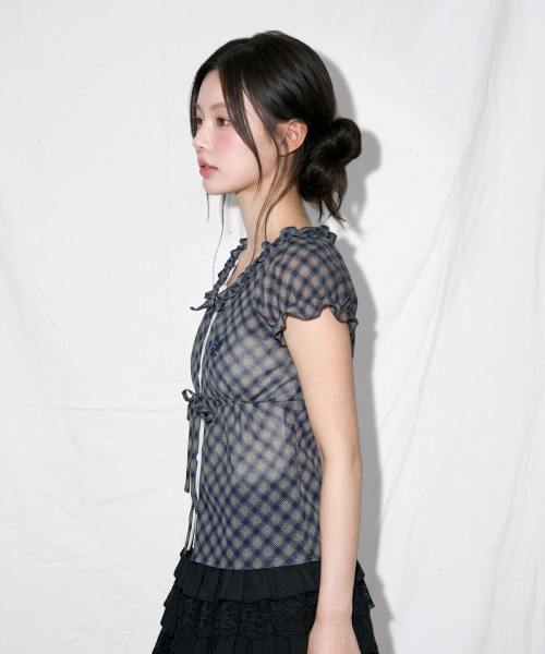 THE GREEN LAB（ザグリーンラボ）の「チェックフリルレイヤードブラウス[ブラック]（シャツ/ブラウス・レディース・その他・FREE）」の3枚目の写真