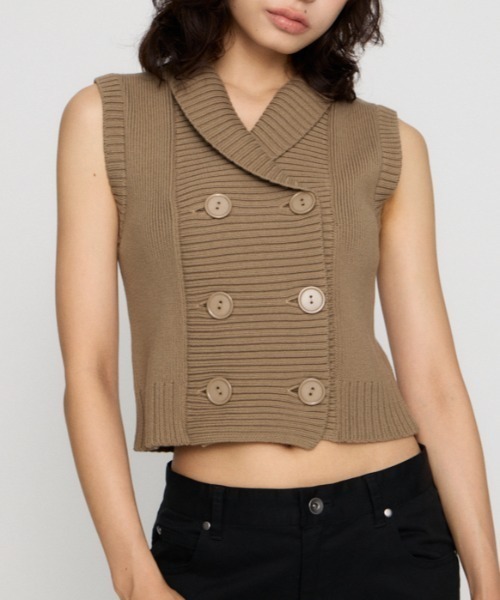 LAGUA GEM(ラグアジェム)の「DOUBLE BUTTON KNIT ベスト(ベスト・レディース・ブラック/ベージュ/杢グレー・FREE)」の3枚目の写真