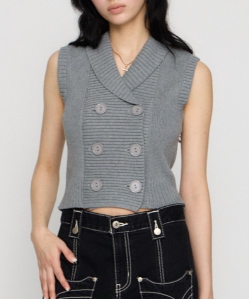 LAGUA GEM(ラグアジェム)の「DOUBLE BUTTON KNIT ベスト(ベスト・レディース・ブラック/ベージュ/杢グレー・FREE)」の2枚目の写真