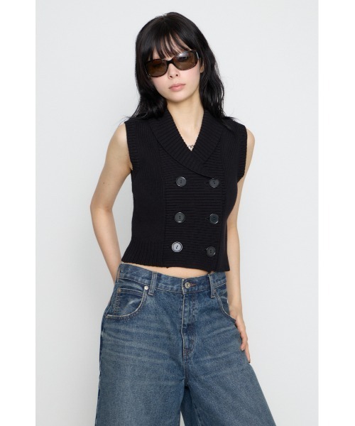 LAGUA GEM(ラグアジェム)の「DOUBLE BUTTON KNIT ベスト(ベスト・レディース・ブラック/ベージュ/杢グレー・FREE)」の5枚目の写真