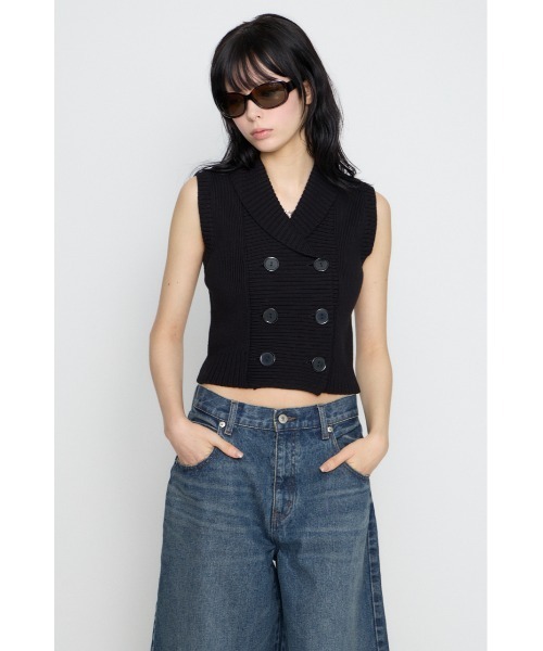 LAGUA GEM(ラグアジェム)の「DOUBLE BUTTON KNIT ベスト(ベスト・レディース・ブラック/ベージュ/杢グレー・FREE)」の6枚目の写真