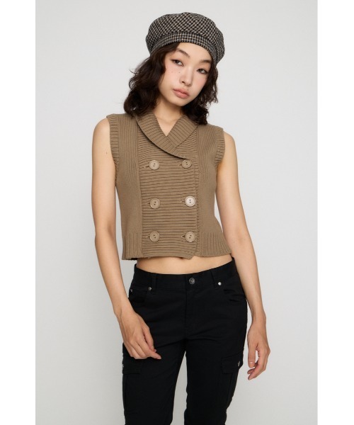 LAGUA GEM(ラグアジェム)の「DOUBLE BUTTON KNIT ベスト(ベスト・レディース・ブラック/ベージュ/杢グレー・FREE)」の9枚目の写真