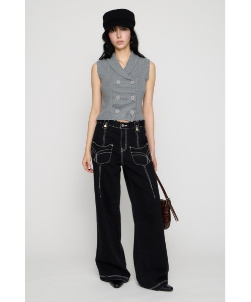 LAGUA GEM(ラグアジェム)の「DOUBLE BUTTON KNIT ベスト(ベスト・レディース・ブラック/ベージュ/杢グレー・FREE)」の15枚目の写真