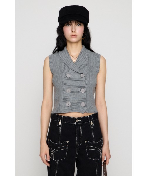 LAGUA GEM(ラグアジェム)の「DOUBLE BUTTON KNIT ベスト(ベスト・レディース・ブラック/ベージュ/杢グレー・FREE)」の12枚目の写真