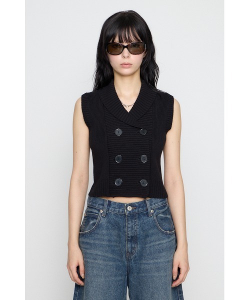 LAGUA GEM(ラグアジェム)の「DOUBLE BUTTON KNIT ベスト(ベスト・レディース・ブラック/ベージュ/杢グレー・FREE)」の4枚目の写真