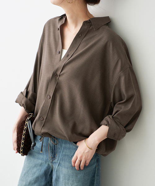 Spick & Span(スピックアンドスパン)の「CU/PEヘムギャザーシャツ(シャツ/ブラウス・レディース・ブラウン/チャコールグレー/マルチ・FREE)」の2枚目の写真