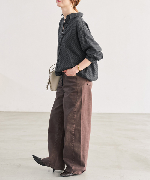 Spick & Span(スピックアンドスパン)の「CU/PEヘムギャザーシャツ(シャツ/ブラウス・レディース・ブラウン/チャコールグレー/マルチ・FREE)」の5枚目の写真